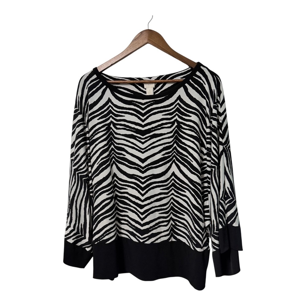 Chico's Blouse Top Women 3 XL Zebra Print Dolman Sleeve Boat Neck Travel Office